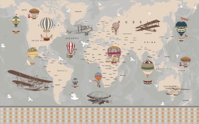 фотообои Карта мира с самолетами